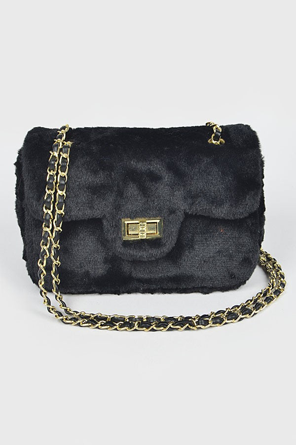 Cozy Chic Flap Shoulder Bag - BLACK