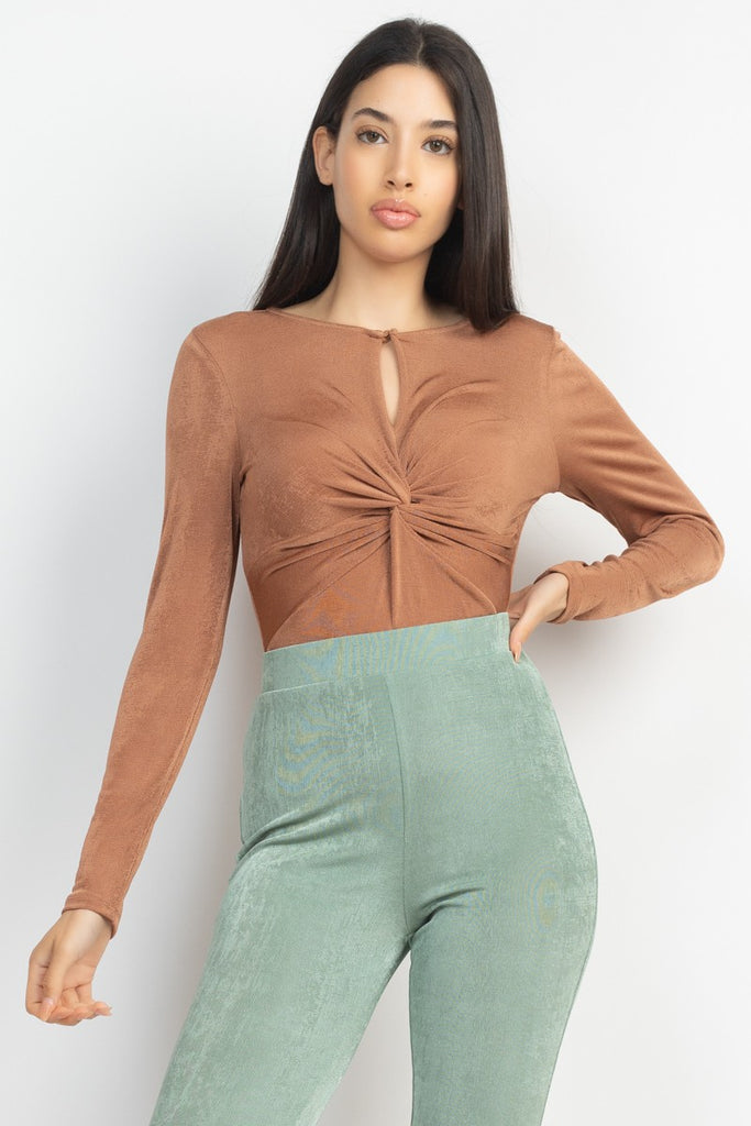 Twist of Chic Keyhole Bodysuit - Mocha