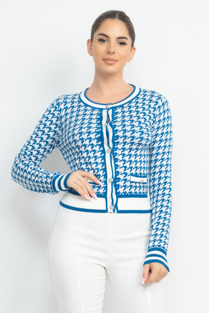 Casual Ritz Houndstooth Sweater Top - Royal