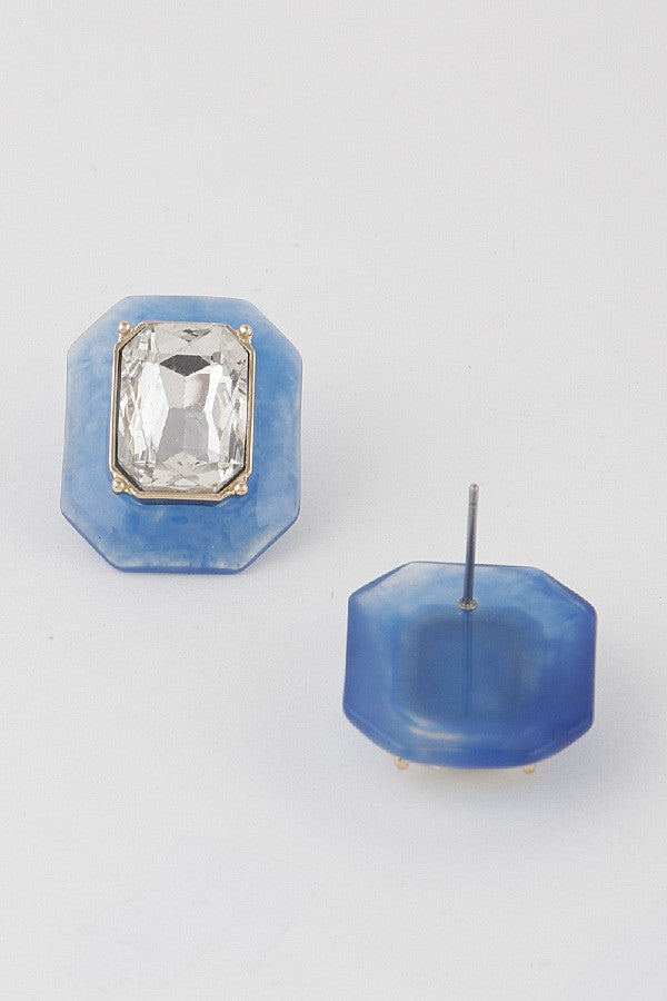 Marble Crystal Stud Earrings - Gold/Blue