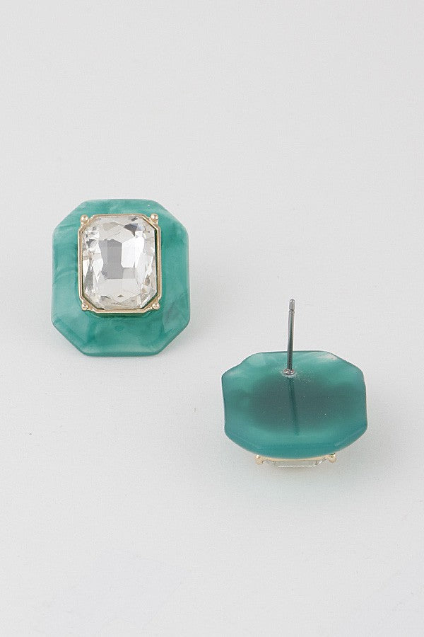 Marble Crystal Stud Earrings - Gold/Green