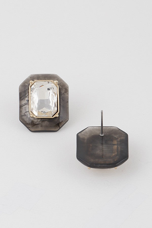Marble Crystal Stud Earrings - Gold/Black