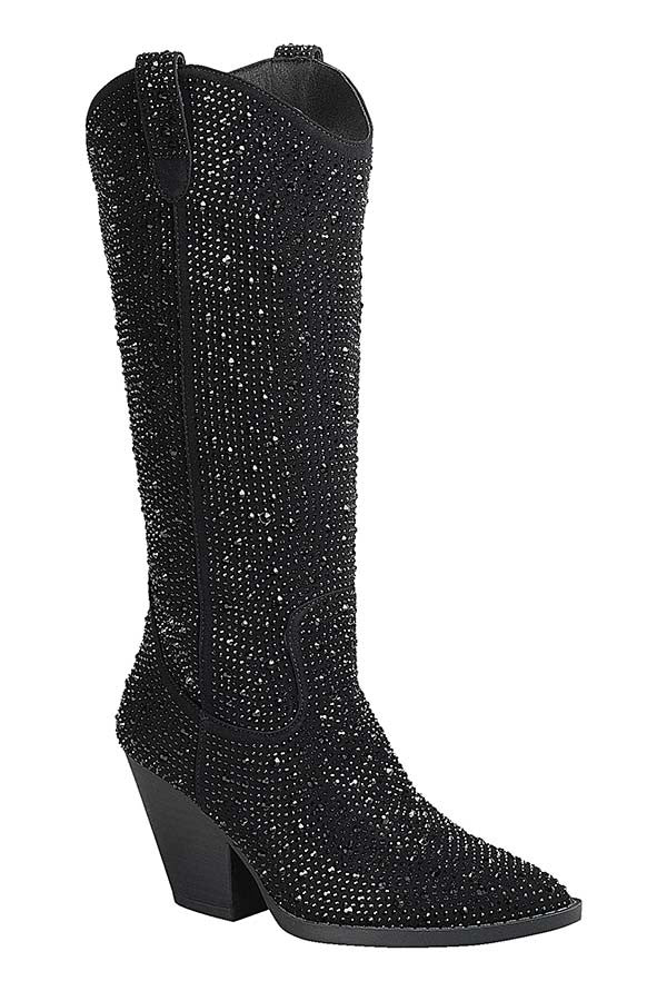 Black Queen Of Crystal Studded Boots