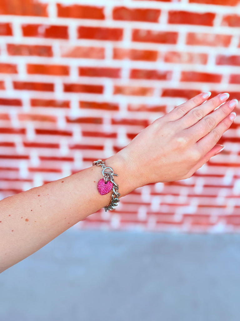 Little Miss Lover Crystal Heart Link Bracelet in Blush and Silver