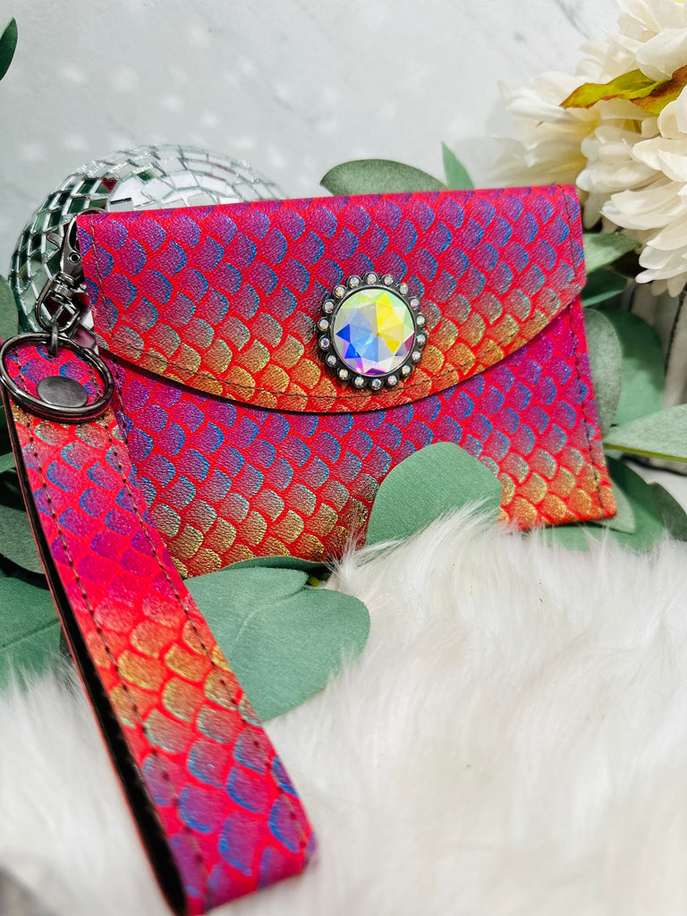 Red Multi Scales & AB Leather Wristlet