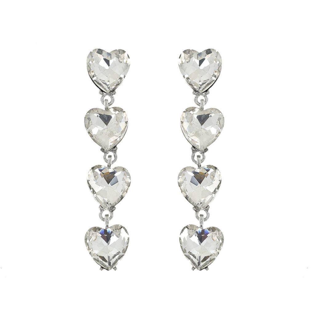 Silver Sparkling Hearts Crystal Earrings