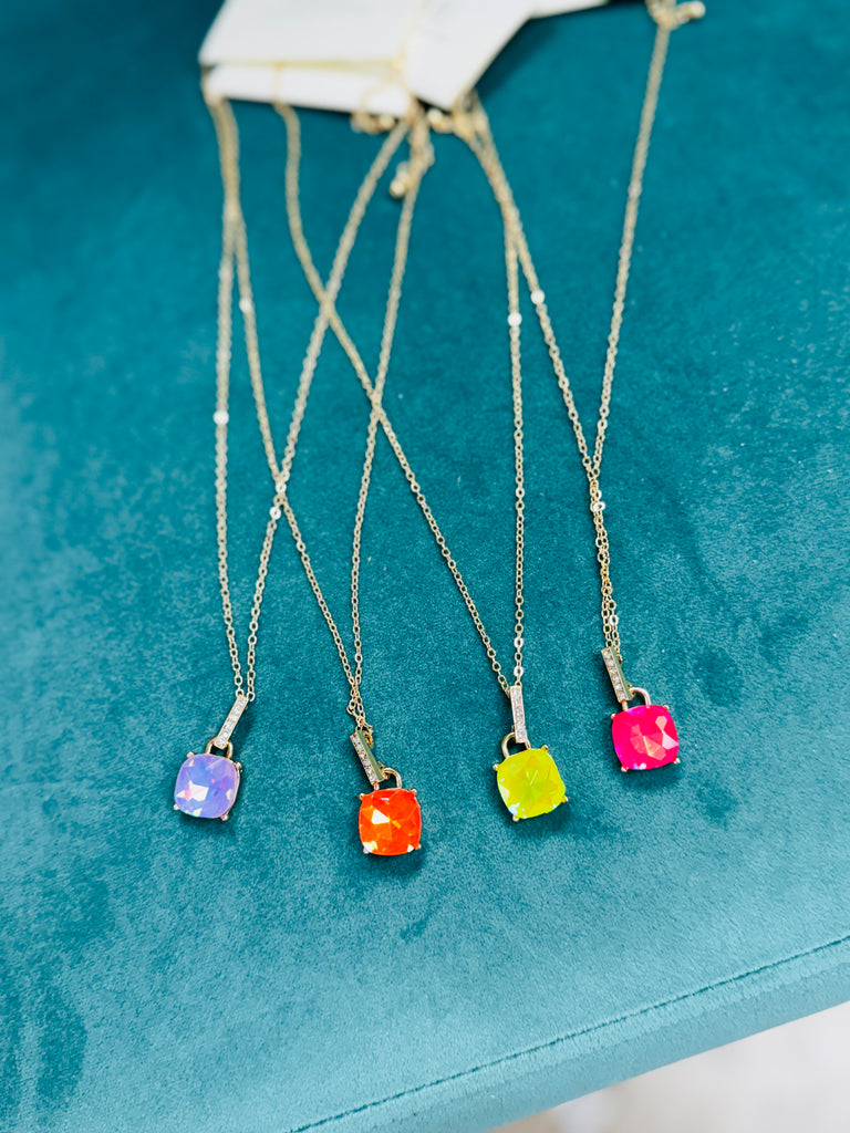 Neon Electric Glimmer Square Cushion Necklace