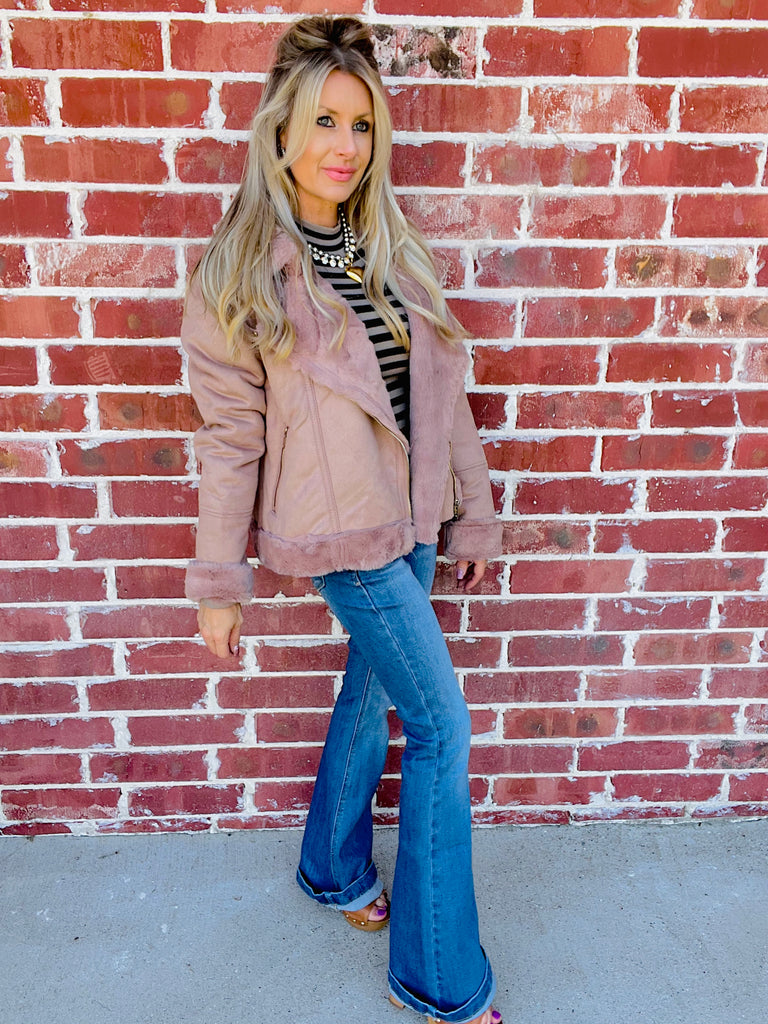 Not Your Grandmothers Old Money Moto Jacket- Dusty Pink