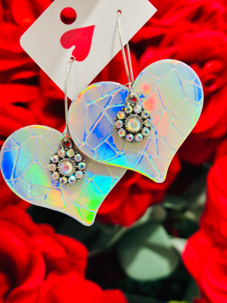 AB Hologram Hearts Leather Earrings