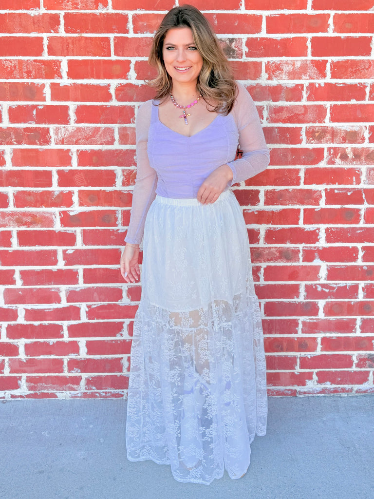 Loving Fancy Lace High Waisted A Line Skirt in Ivory