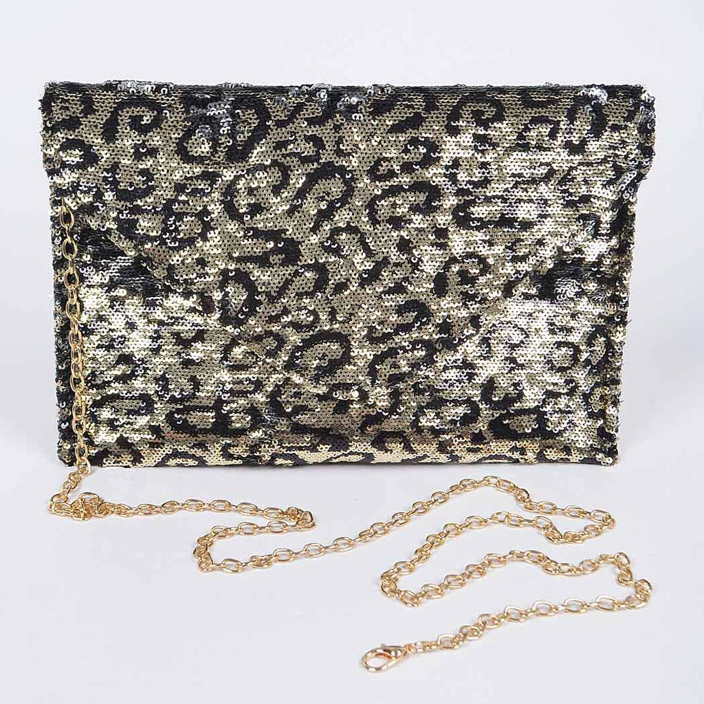 Wild Spark Sequin Leopard Clutch