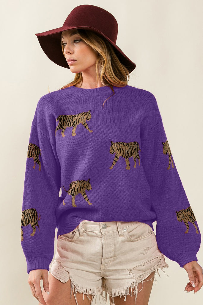 Lavender So Soft Tiger Spotted Sweater