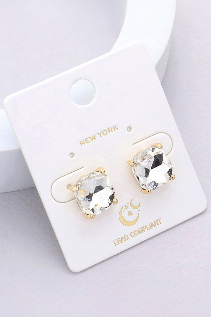 Everyday Clear Glazed Cushion Crystal Stud Earrings