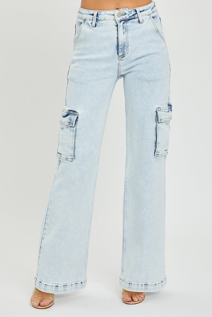 Lina Light Wash Wide Leg Cargo Denim Jeans