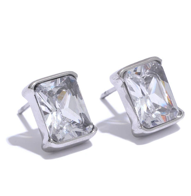 Frances 18K Cubic Crystal Stud Earring - Silver