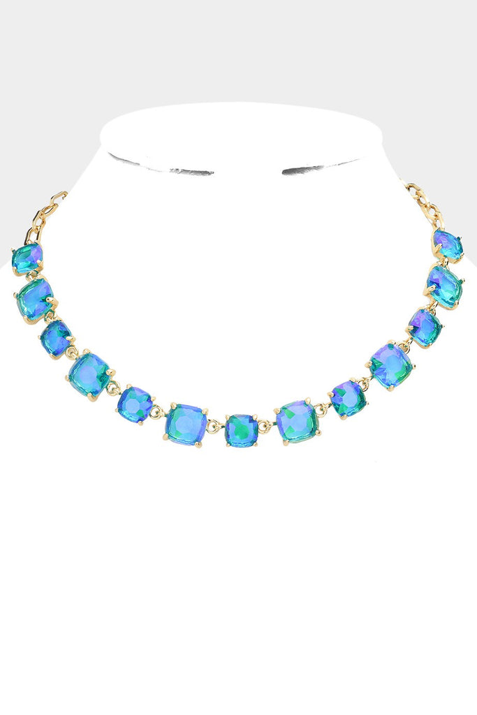 Blue Square Stone Link Necklace