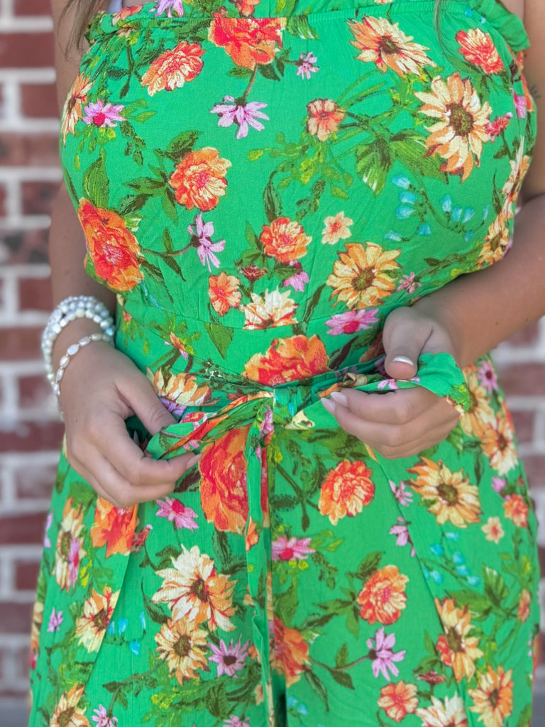 Floral Affair Blooms Palazzo Jumpsuit in Green