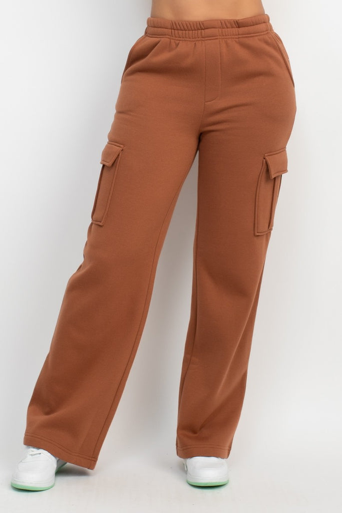 Brown Solid Lounge Cargo Pants