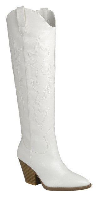 Ice White and Snow Stir Up Embroidered Cowboy Boots