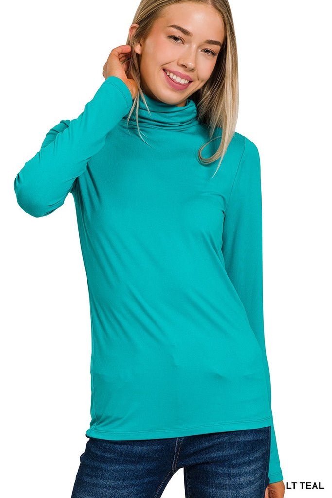 Light Teal Mock Neck Casual Long Sleeve