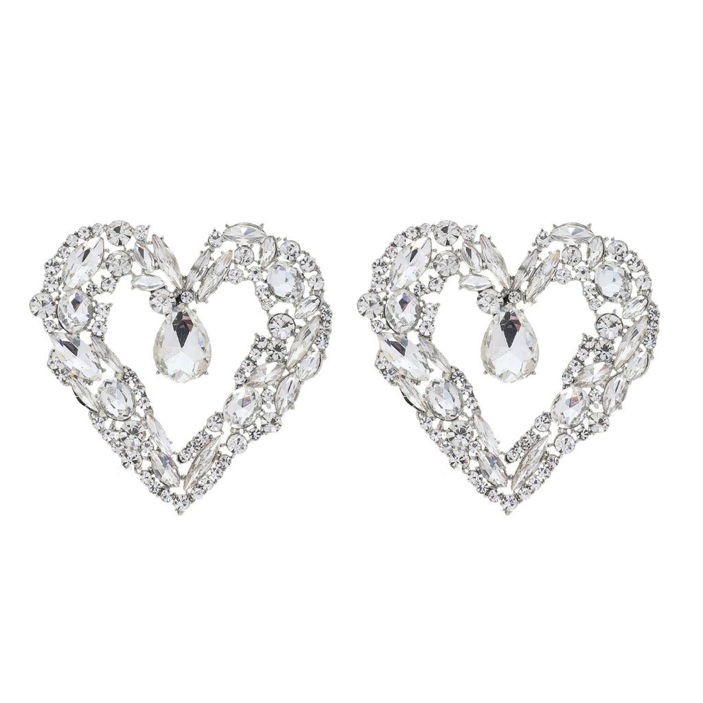 Loving Cluster Heart Crystal Earrings - Silver