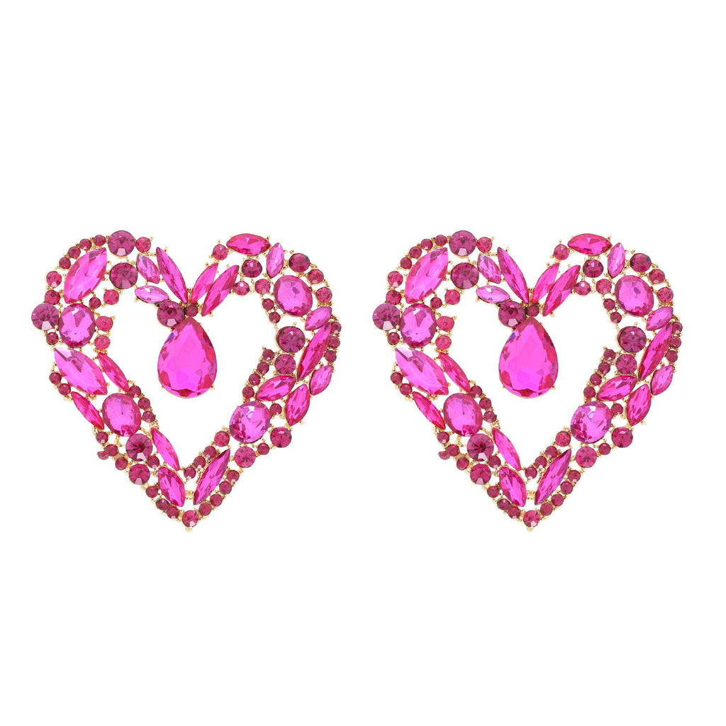 Loving Cluster Heart Crystal Earrings - Fuchsia