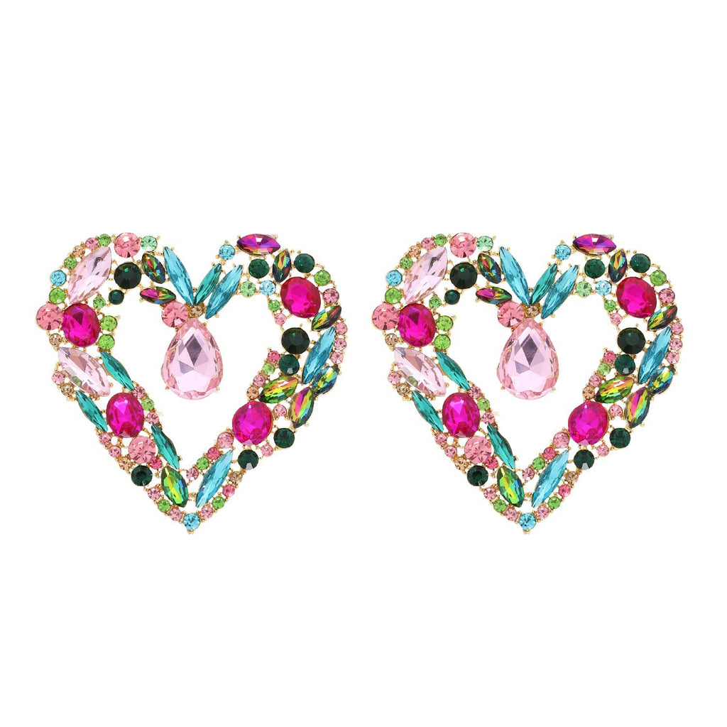 Loving Cluster Heart Crystal Earrings - Multi