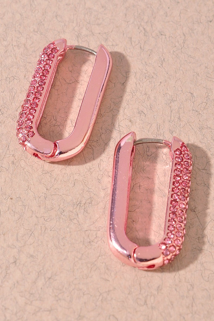 Pink Half Studded Crystal Earrings