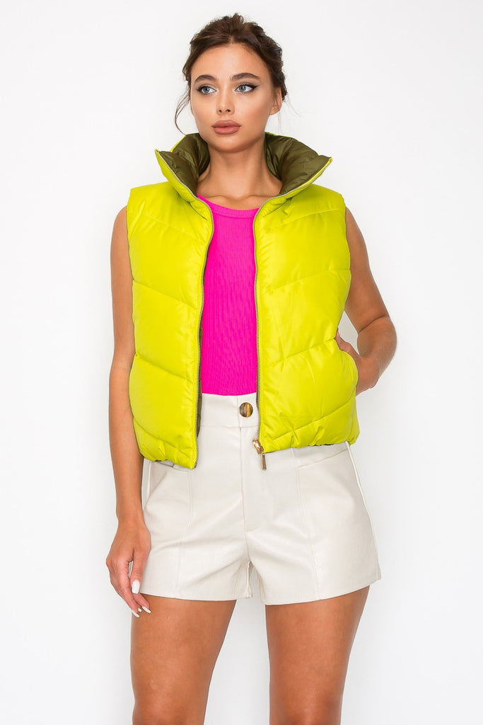 Chic Olive & Lime Puffer Vest