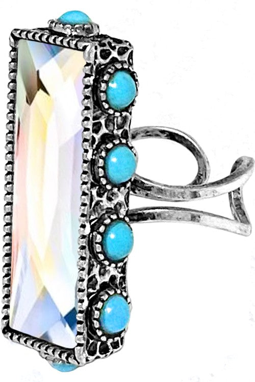 High Style Glass Stone Western Ring- AB