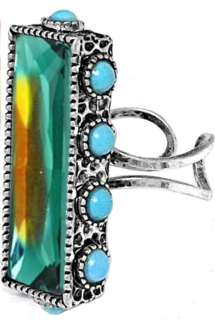 High Style Glass Stone Western Ring- Teal