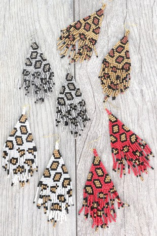 Red Jungle Frenzy Beaded Earrings