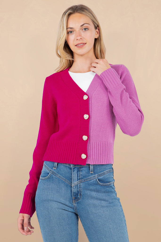 Two Tone Justine Button Cardigan Top