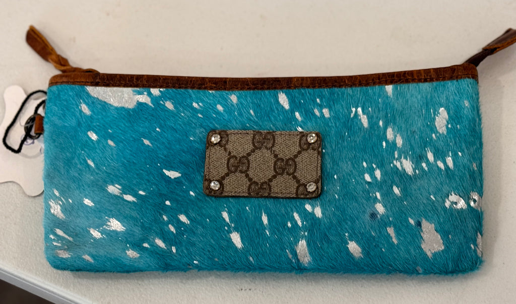 Teal and Silver Beige Luxe Wristlet