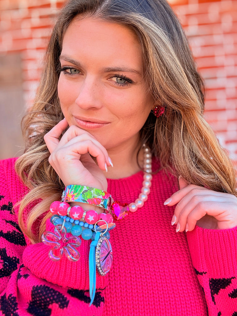 Floral Sky Leather and Charm bracelet Stack