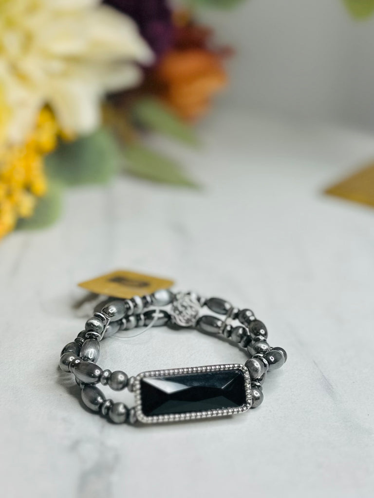 Burnish Navajo & Crystal Bracelet - Black