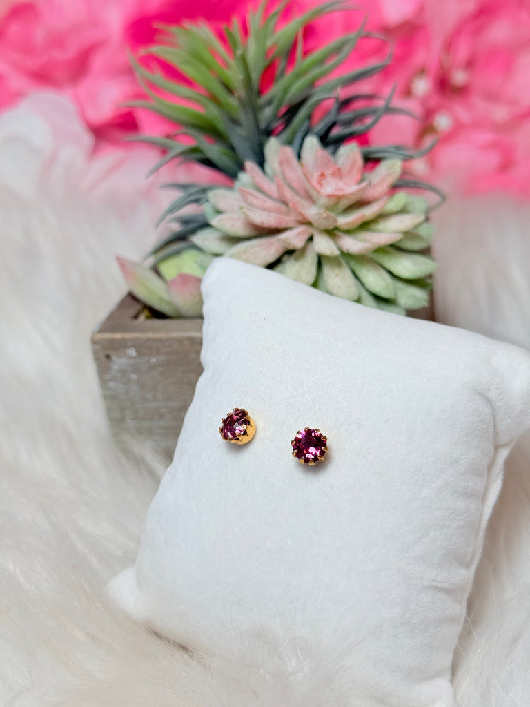 Mini Chrisley Swarovski Stud Earrings - Dark Rose