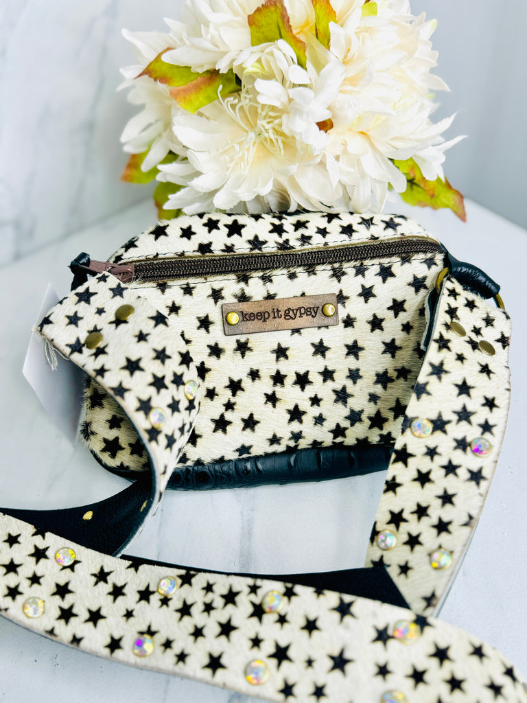 Two Tone Starry Hide & Black Leather Paige Crossbody