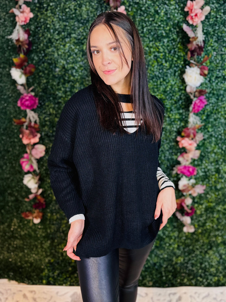 Black Knit Keyhole Sweater