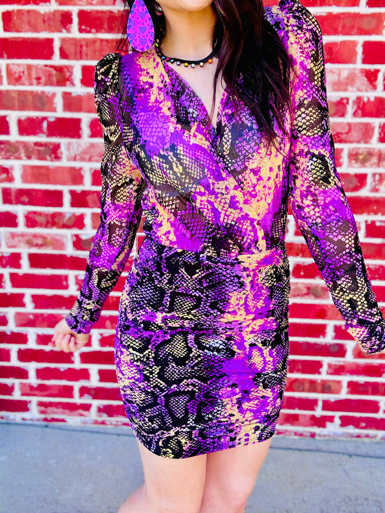 Pin Purple Spirit Reptile Ruched Dress