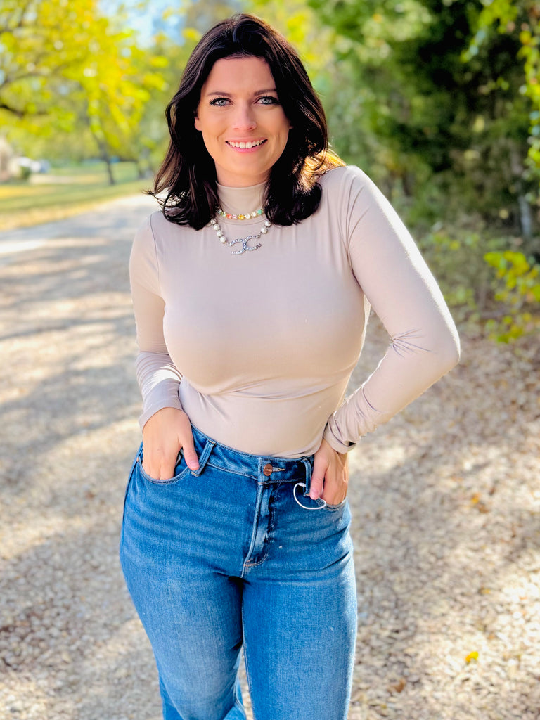 The Essential Mock Neck Bodysuit - Ash Mocha