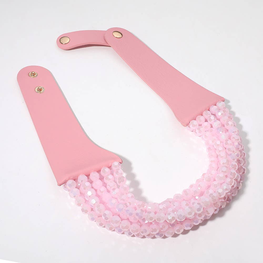 Chunky Acrylic Beaded Layered Necklace: Pink