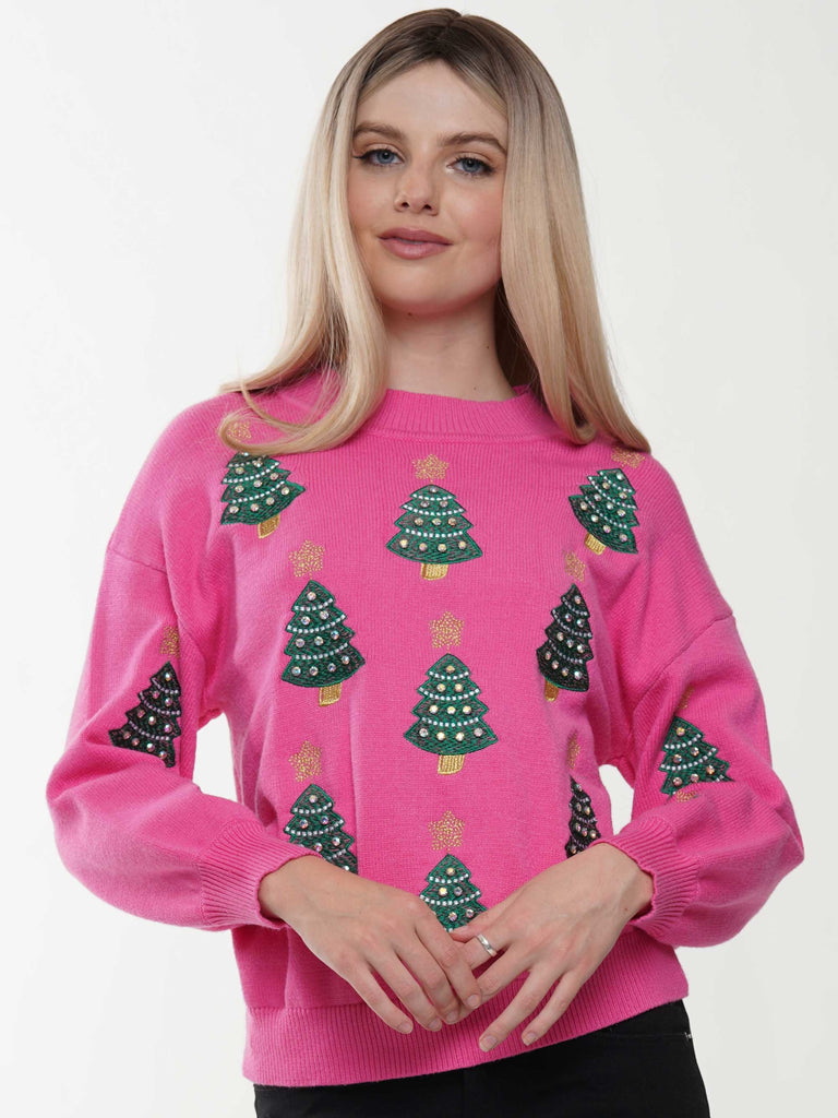 Girly Pink Jolly Tree Sweater
