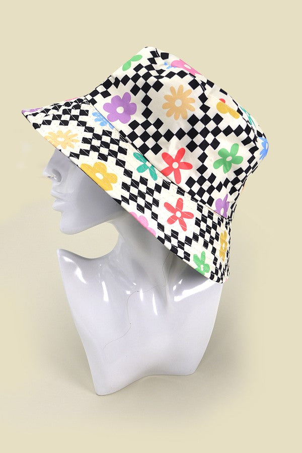 Multi Checkered Floral Bucket Hat