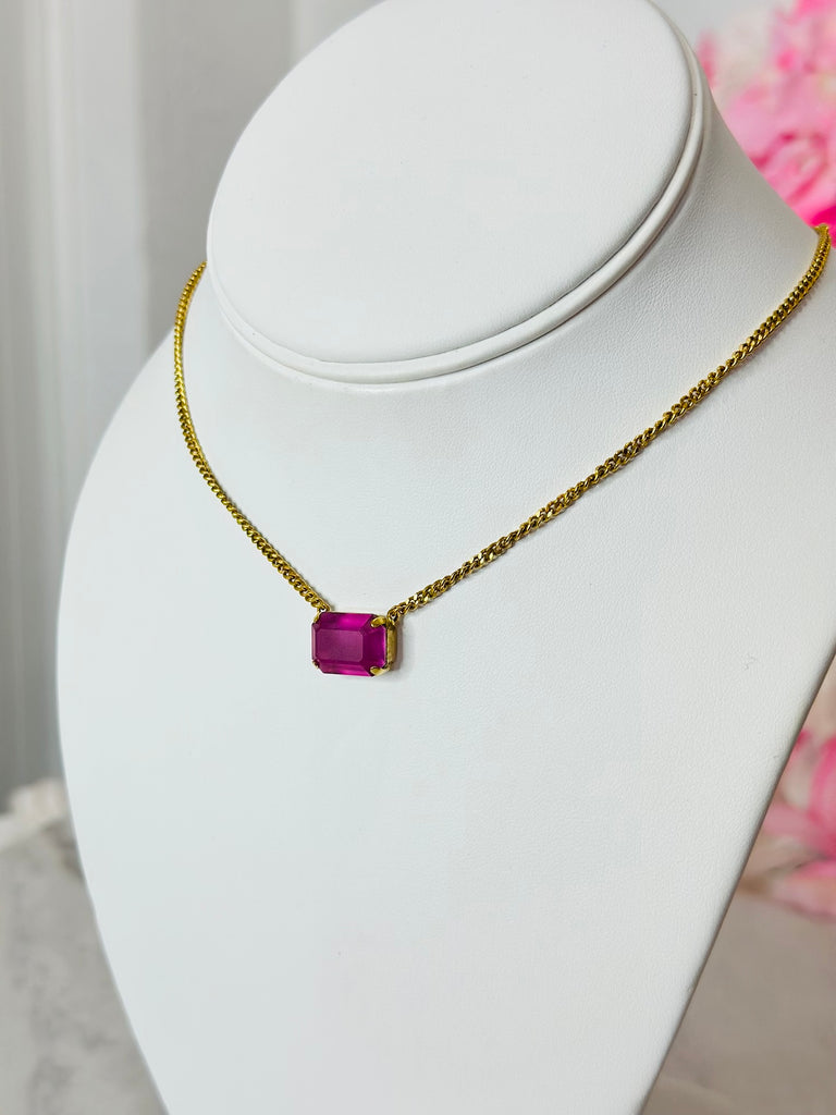 Rubin Swarovski Pendent Daily Necklace - Fuchsia Matte