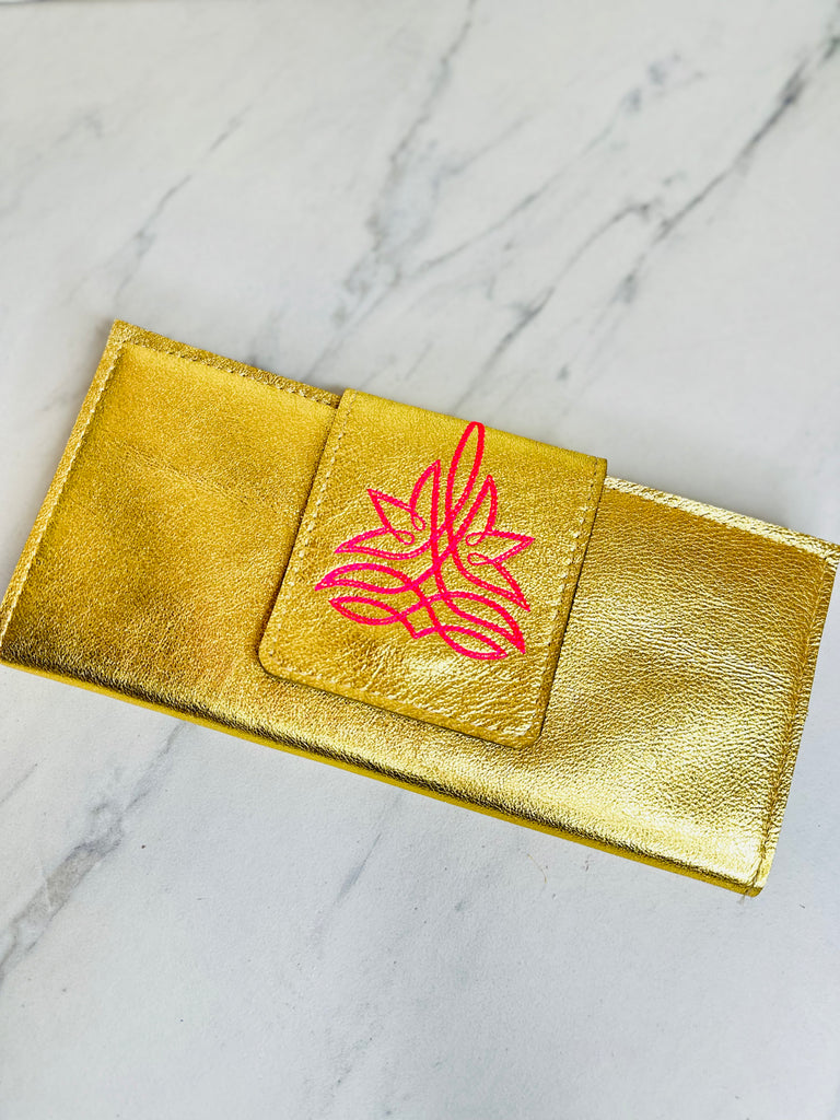 Stitched Southern Metallic Wallet Clutch-Gold