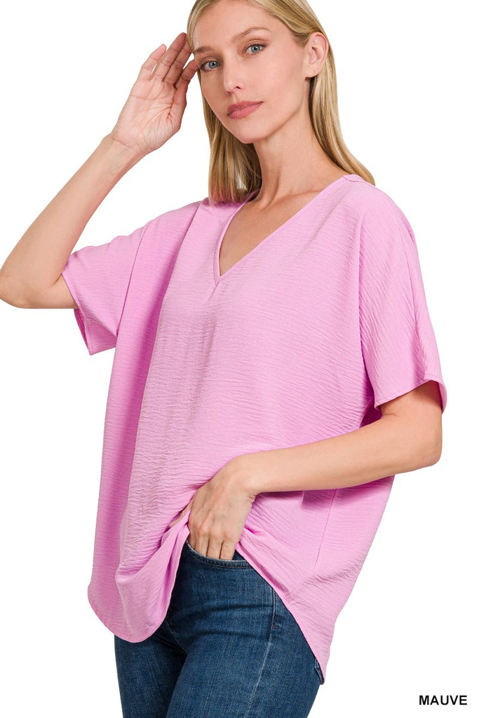 Mauve Spring Airflow Casual Short Sleeve Top