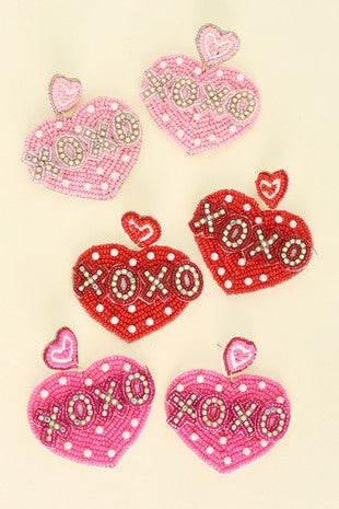 X O X O Beaded Heart Earrings