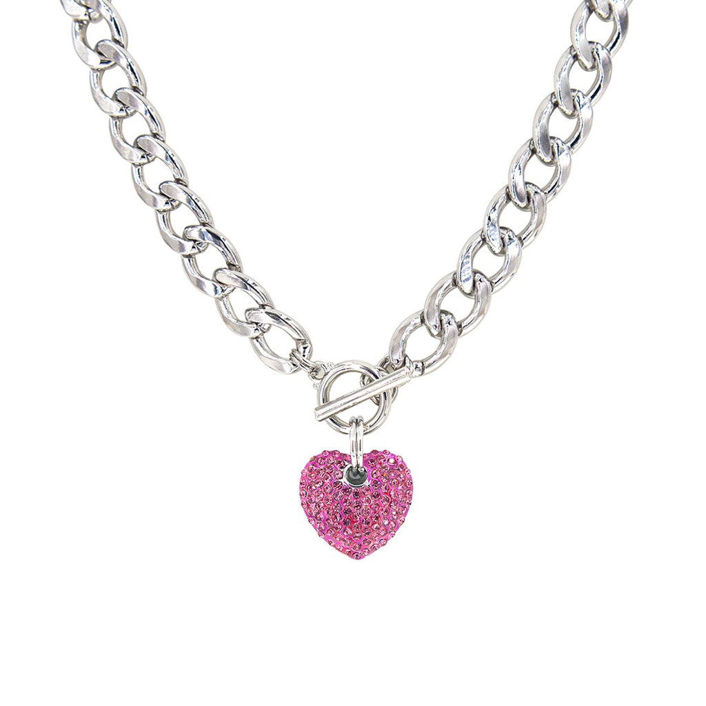 Crystal Love Link Necklace - Pink