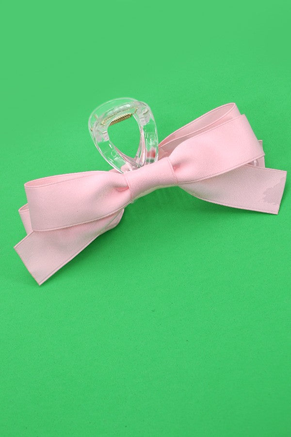 Large Silky Hair Ribbon Bow Claw Clip-Pink